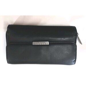 Kenneth Cole Reaction Women's Black Bifold Wallet Soft Leather Silver Logo EUC